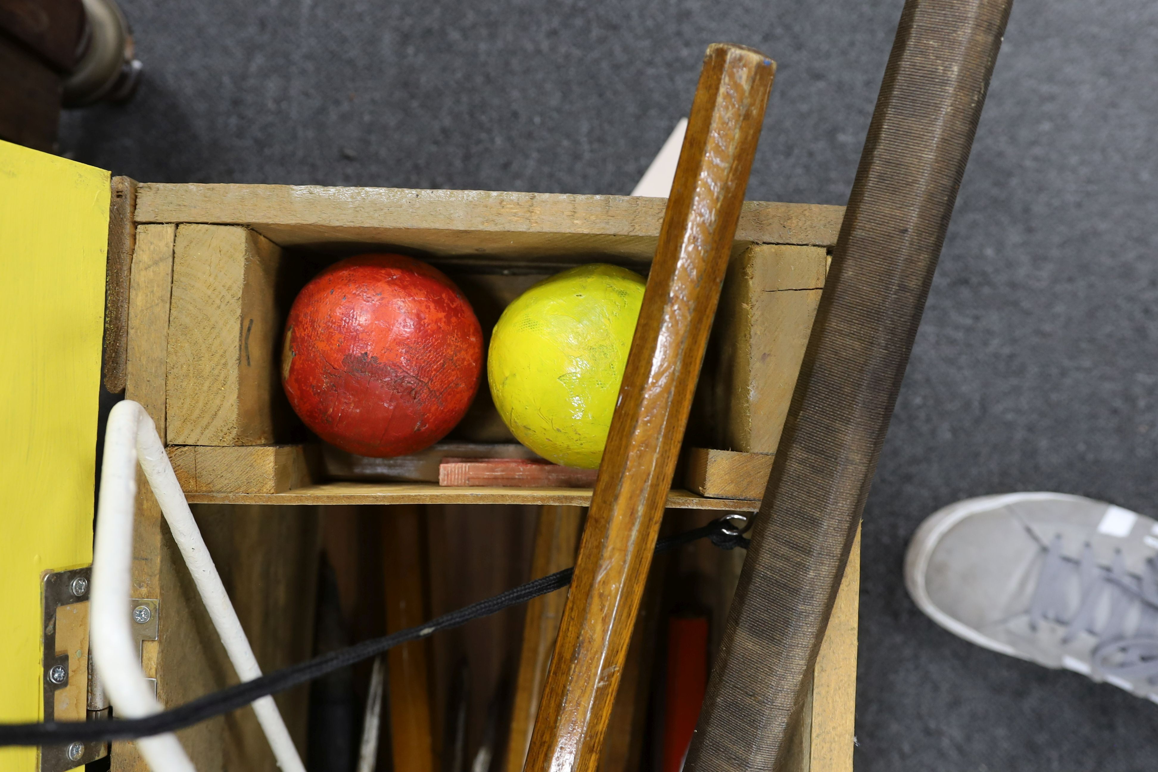 A vintage matched croquet set in later case